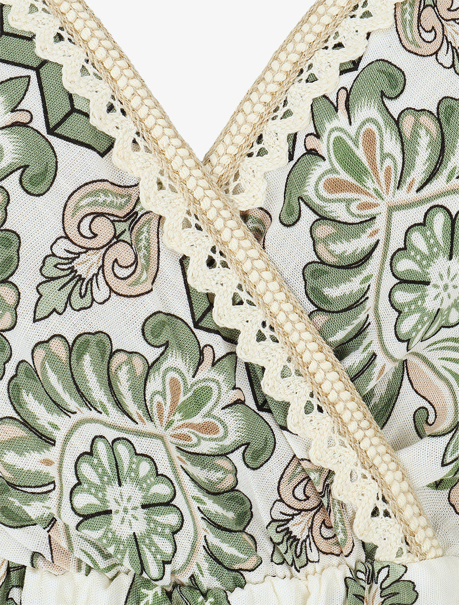 Robe mi-longue à bretelles imprimé floral - Kaki - 3