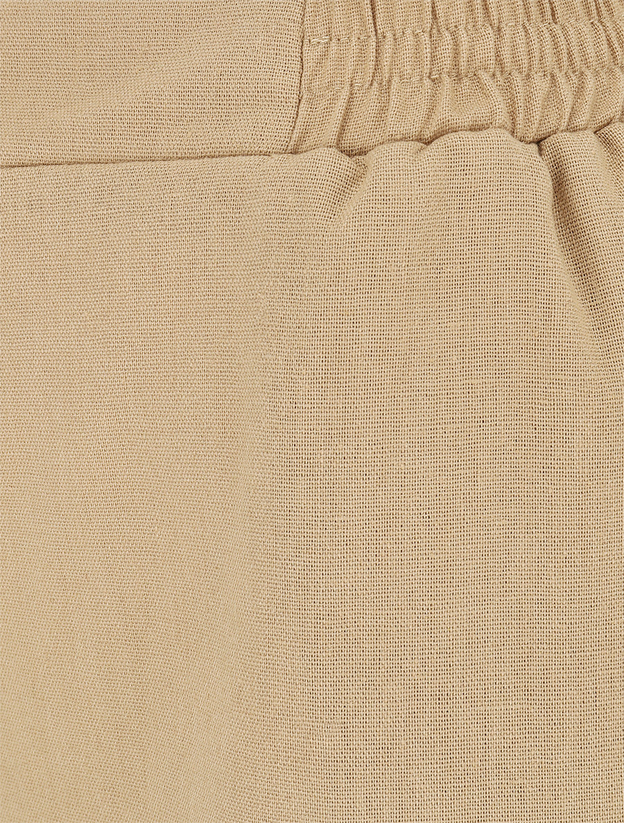 Pantalon uni droit effet lin - Beige - 3