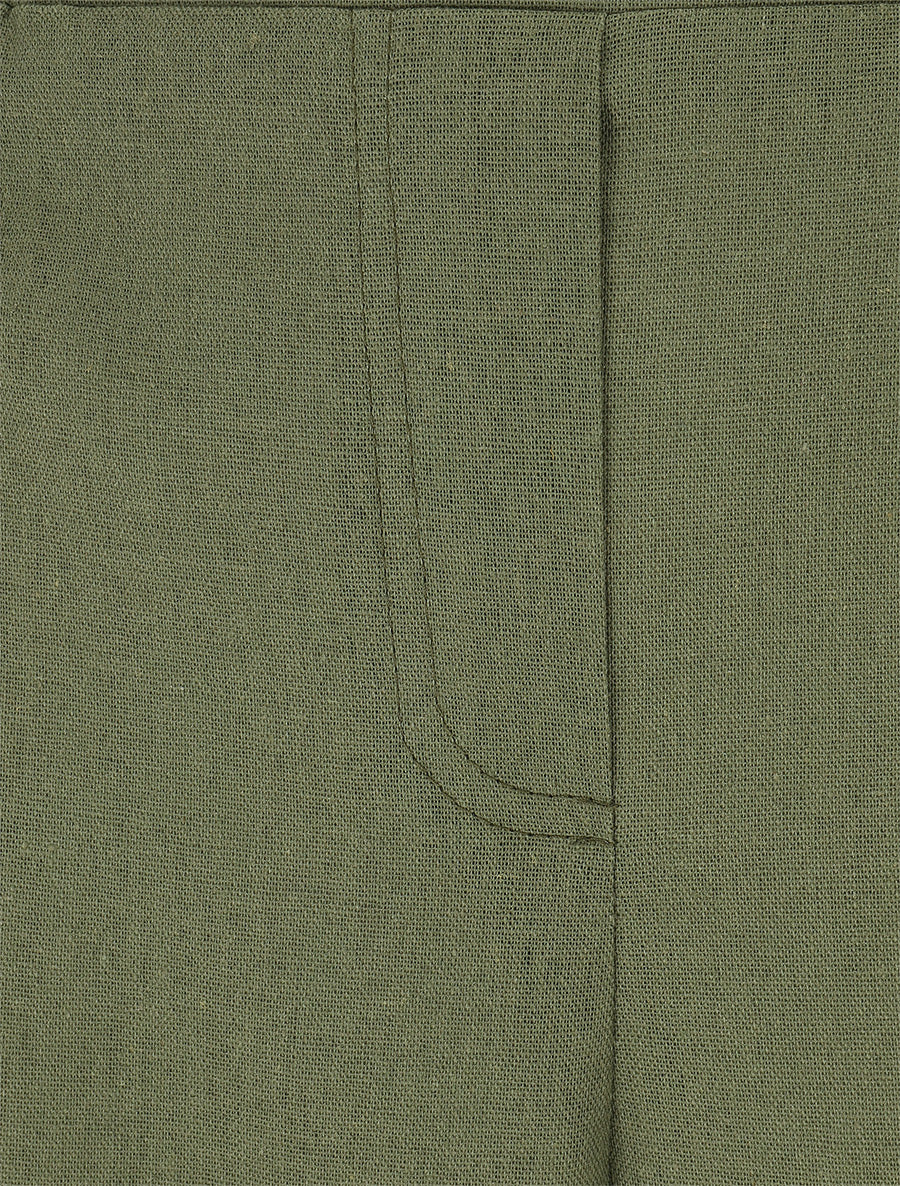 Pantalon uni droit effet lin - Kaki - 3