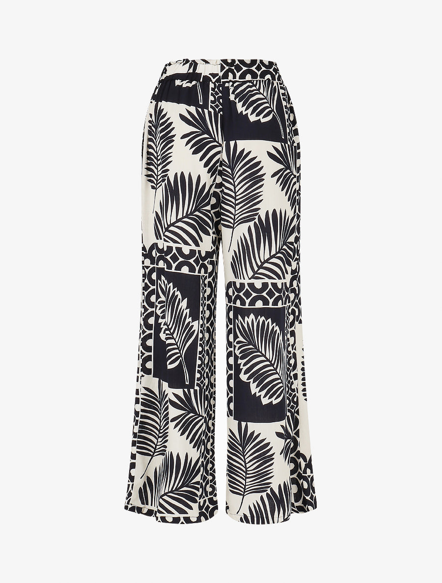 Pantalon droit taille haute imprimé tropical - Marine - 2