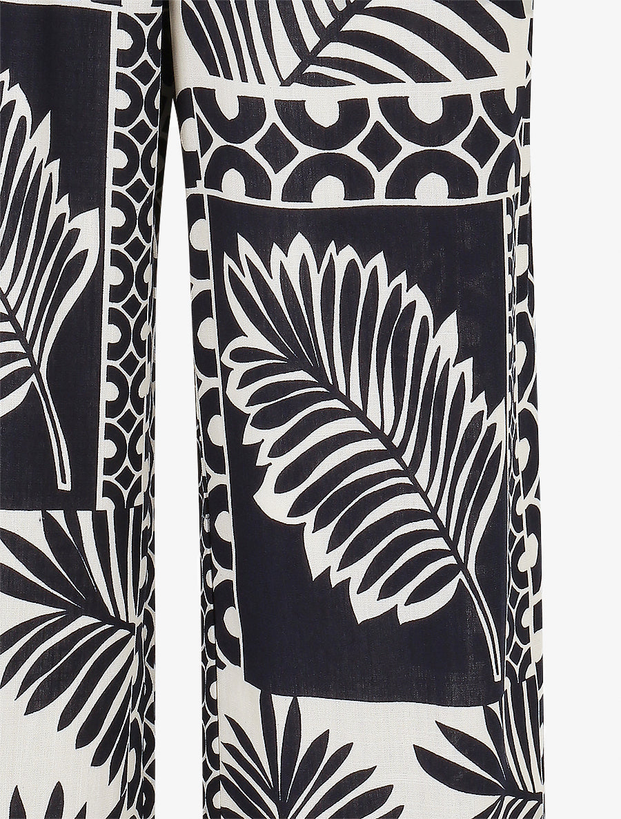 Pantalon droit taille haute imprimé tropical - Marine - 3