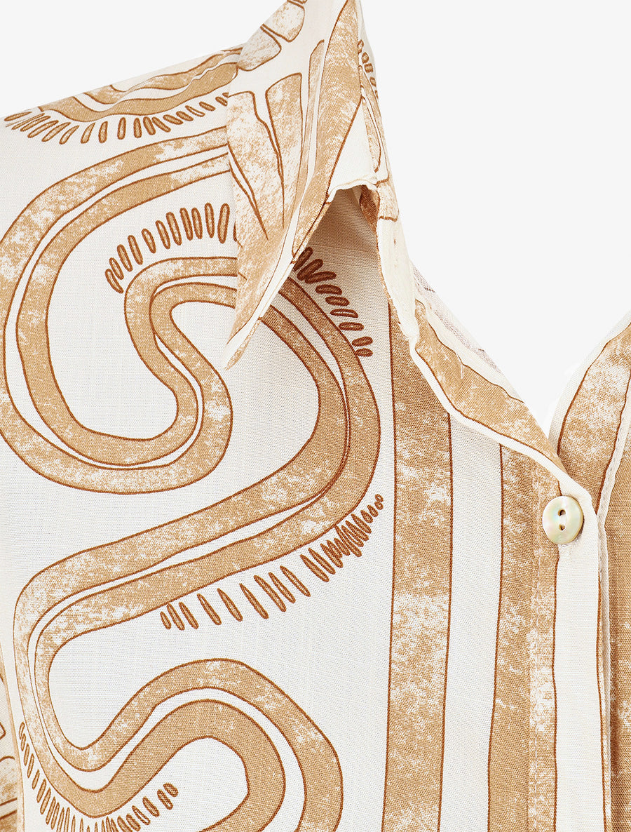 Chemise ample manches courtes imprimé fantaisie - Taupe - 3