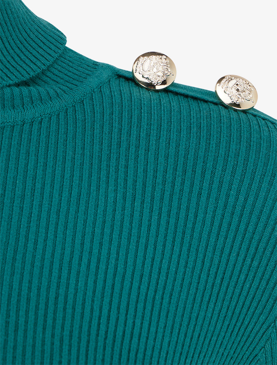 Pull côtelé à col roulé et boutons - Vert bouteille - 3