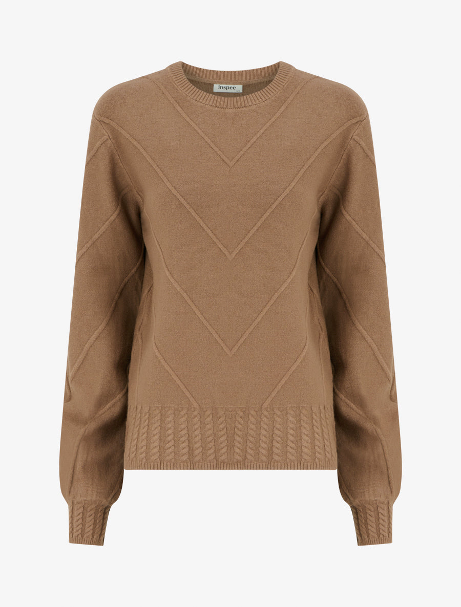 Pull droit en maille stylisée - Taupe - 1