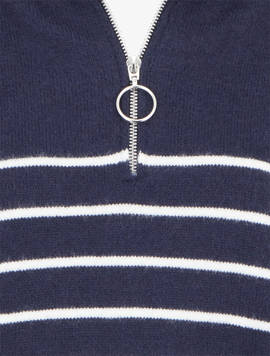 Pull rayé à col zippé - Marine - 3