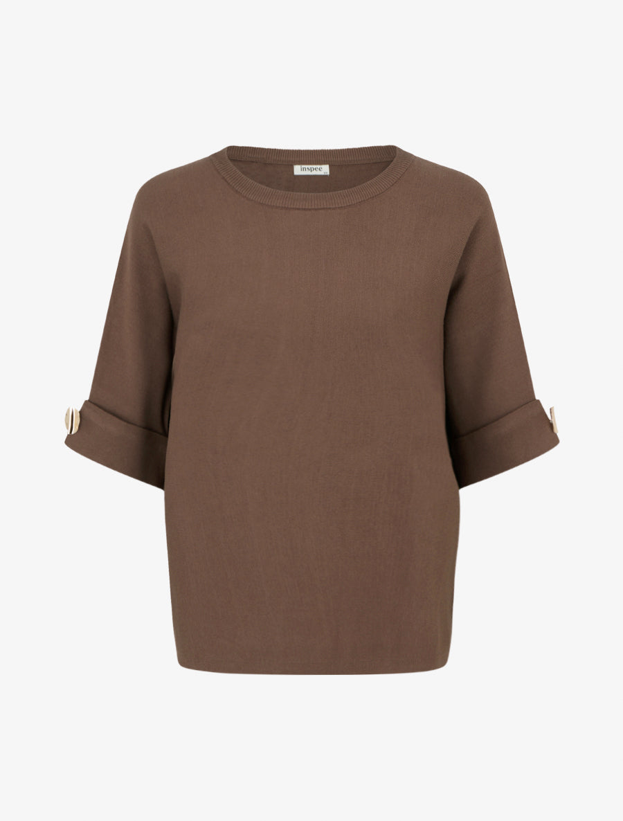 Pull à manches courtes à empiècement bijoux - Marron - 1