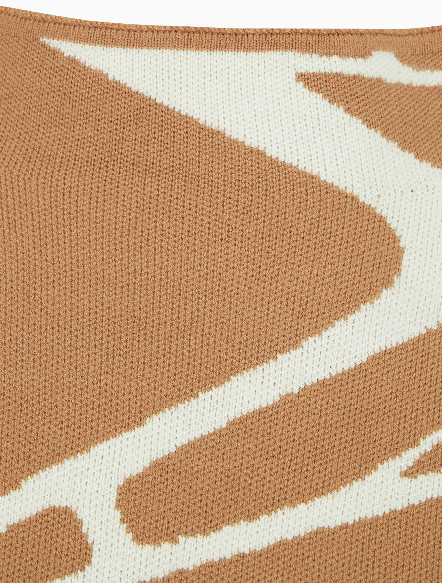 Pull ample graphique à col montant et manches courtes - Camel - 3