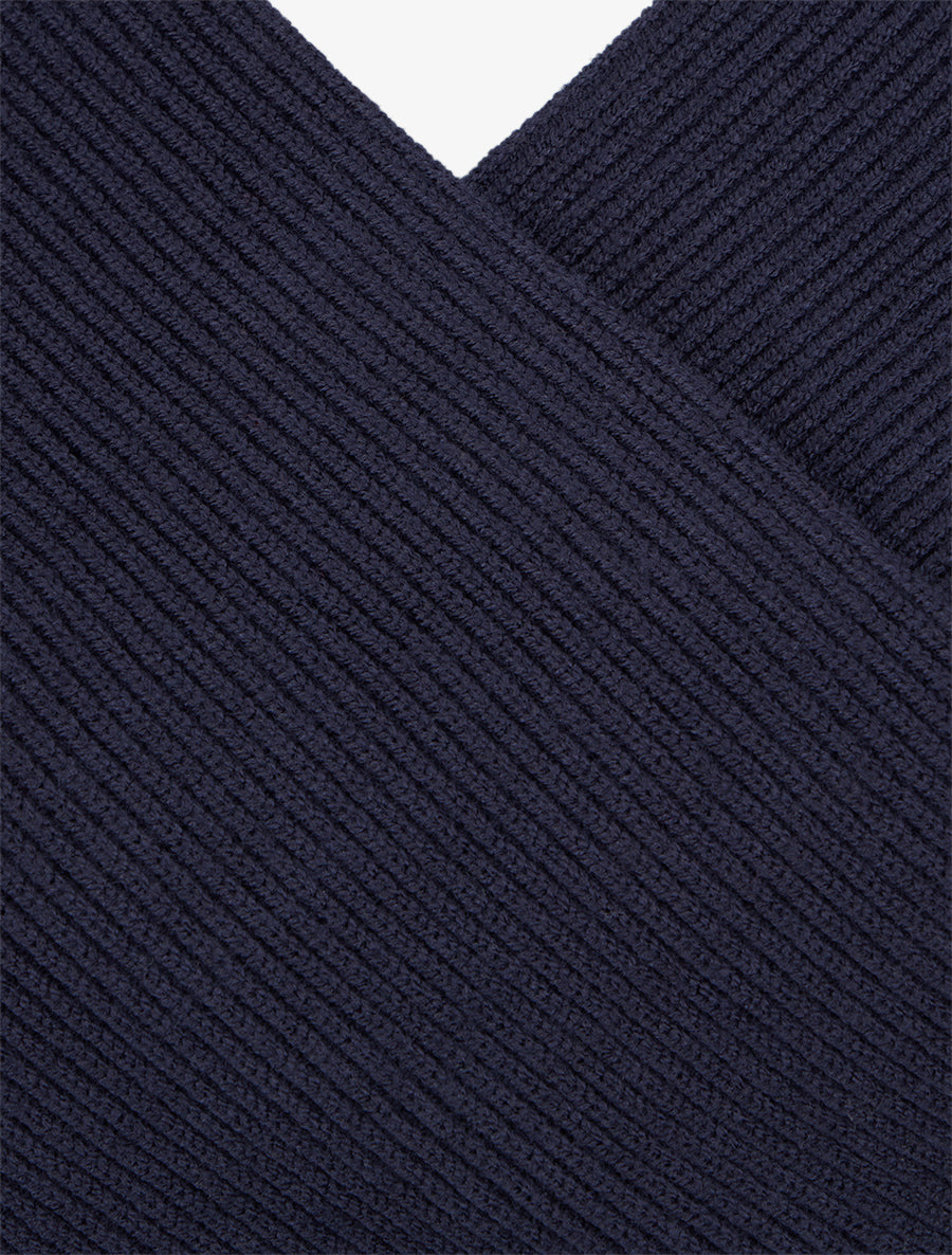 Pull uni côtelé à col cache-coeur - Marine - 3
