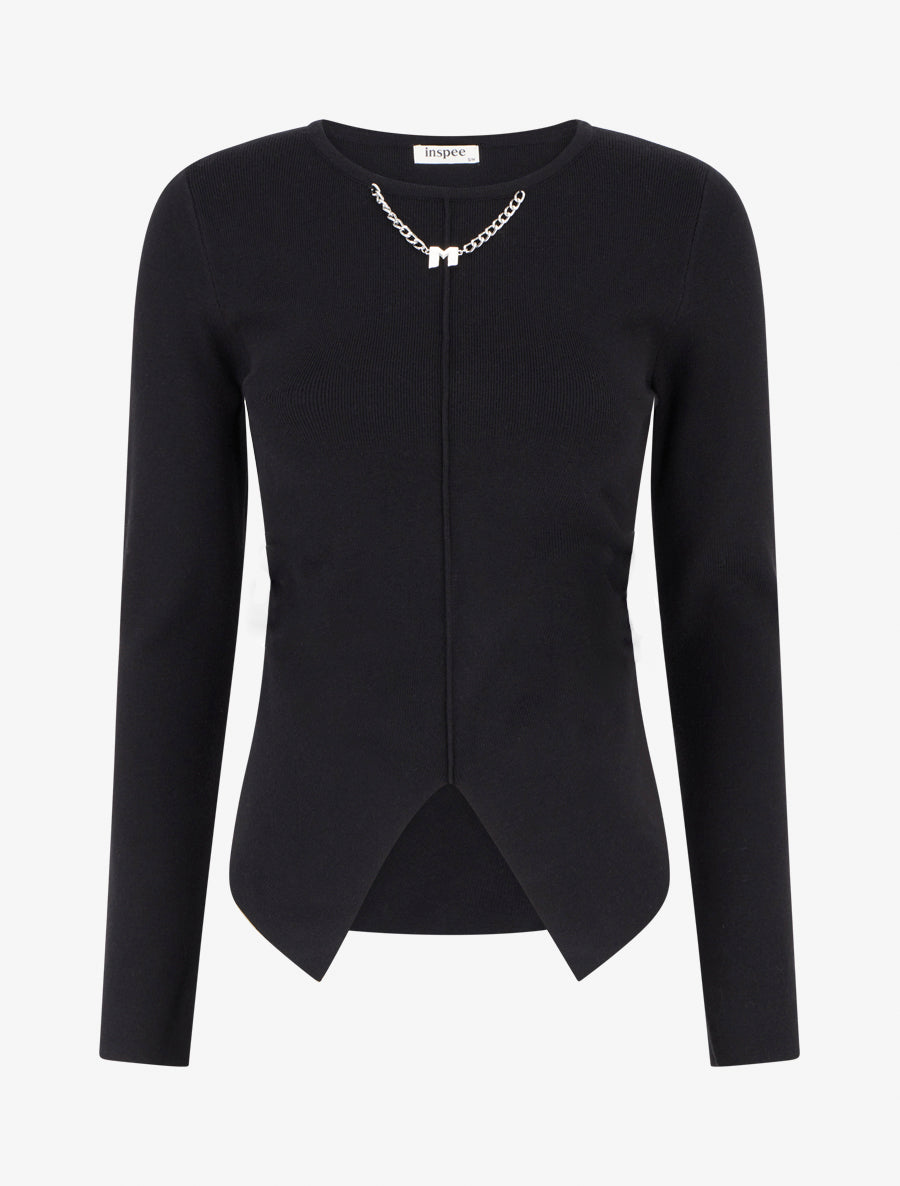 Pull asymétrique à empiècement bijou M - Noir - 1