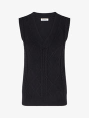 Pull sans manches droit à col V - Noir - 1