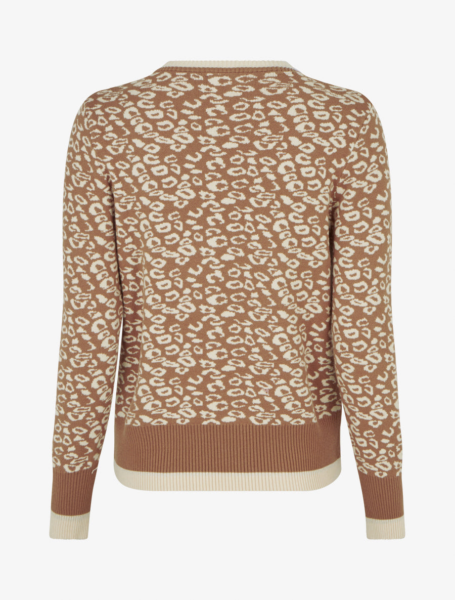 Pull imprimé léopard à col rond - Camel - 2