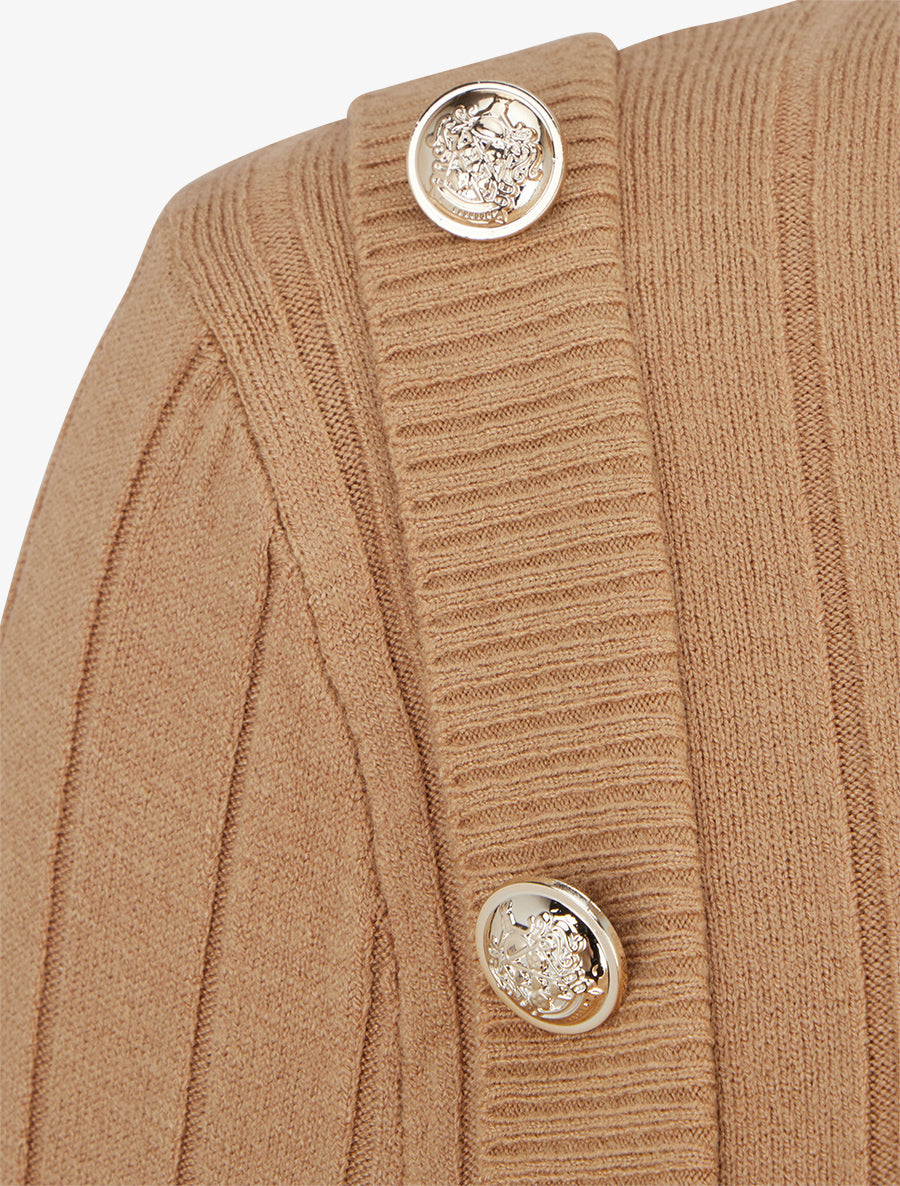 Pull fin à roulé et boutons décoratifs - Camel - 3