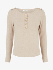 Pull fin à col rond et boutons décoratifs - Taupe - 1