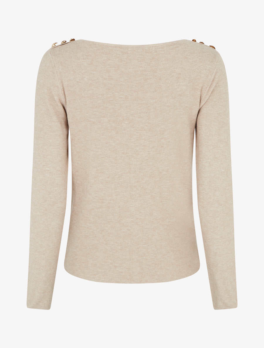 Pull fin à col rond et boutons décoratifs - Taupe - 2