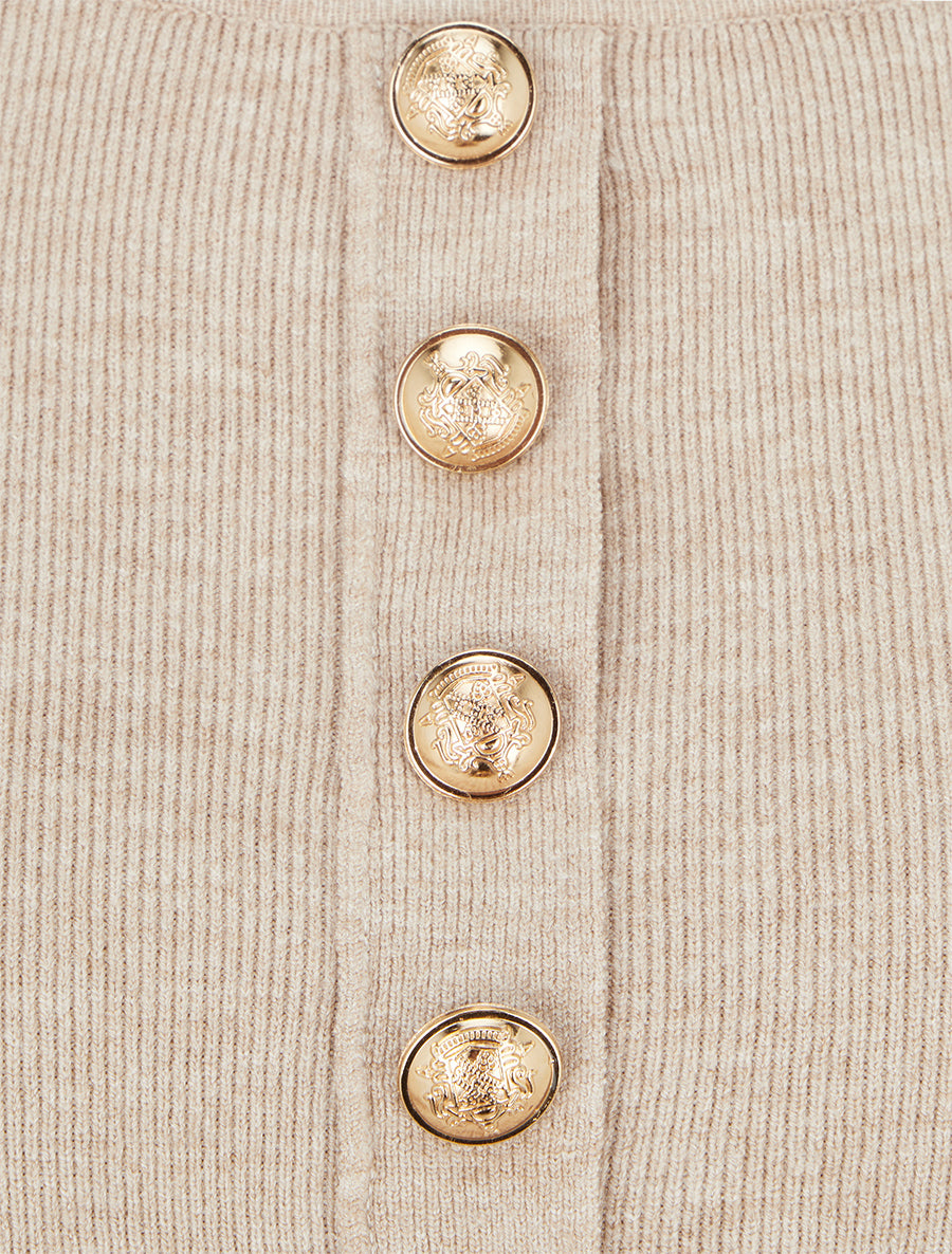 Pull fin à col rond et boutons décoratifs - Taupe - 3