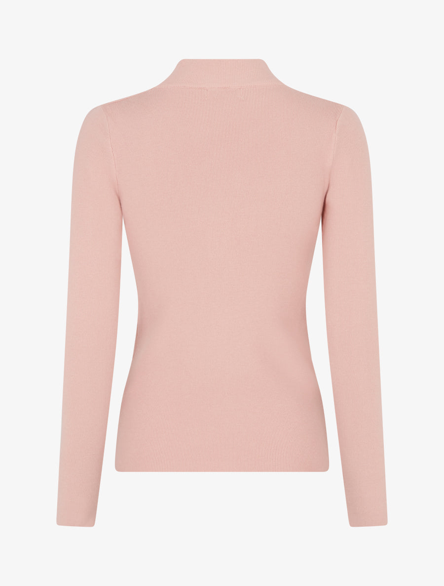 Pull côtelé ajusté à boutons dorés - Rose - 2