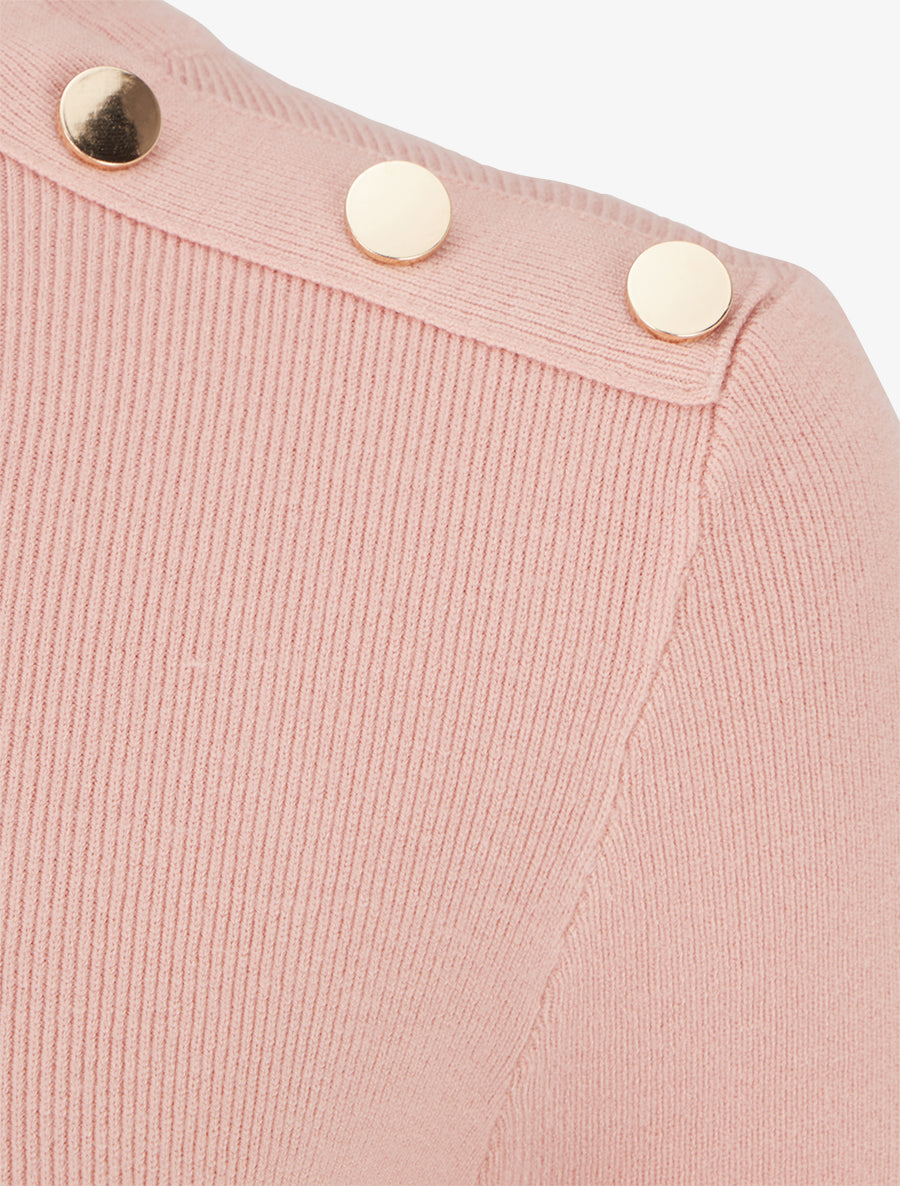 Pull côtelé ajusté à boutons dorés - Rose - 3