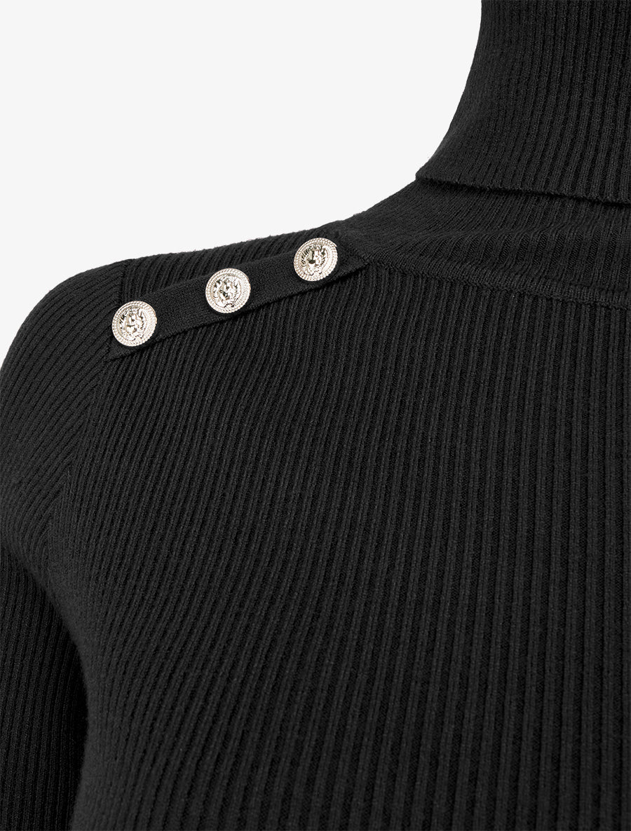 Pull côtelé à col roulé - Noir - 3