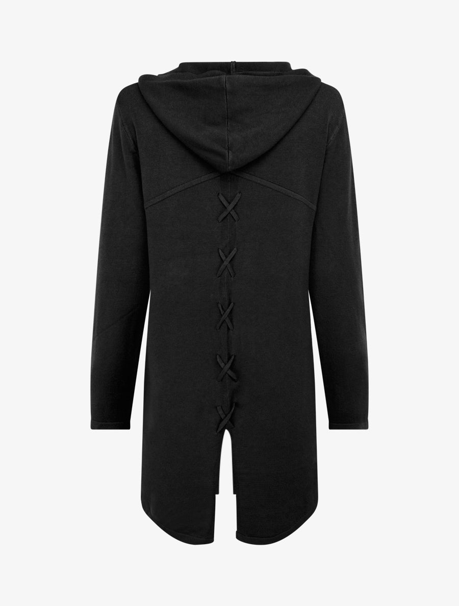 Gilet long uni à cordons de serrage au dos - Noir - 2