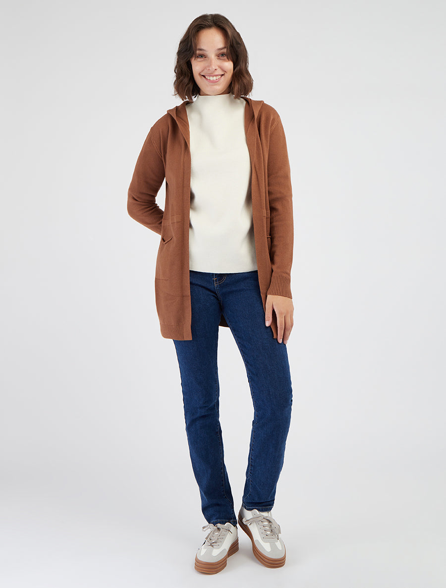 Gilet long uni à capuche - Camel