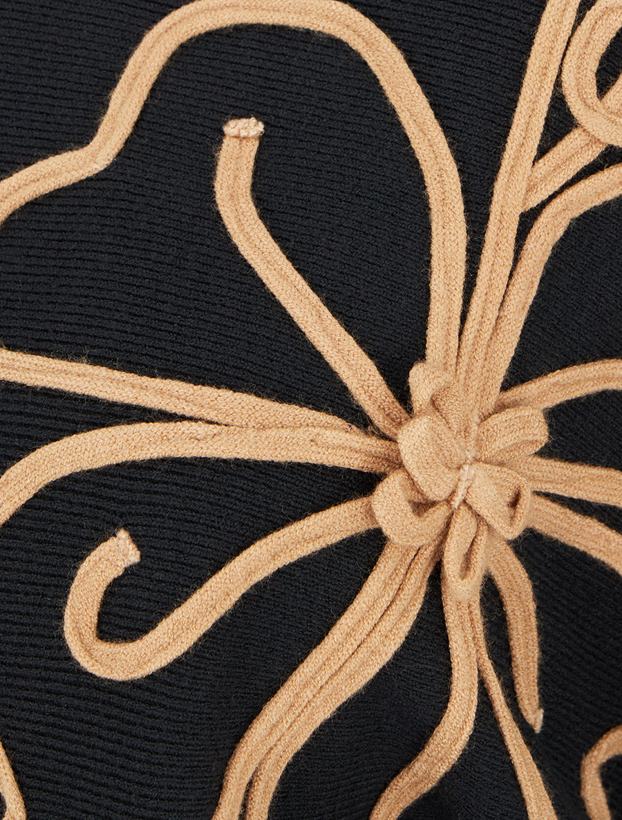 Pull uni à broderie fleur - Noir - 3