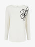 Pull uni à broderie fleur - Blanc - 1