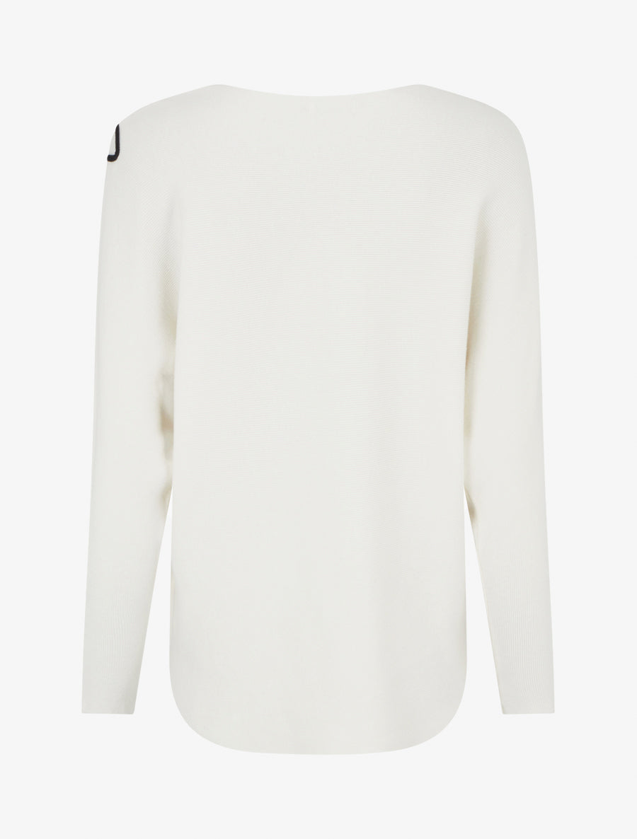 Pull uni à broderie fleur - Blanc - 2