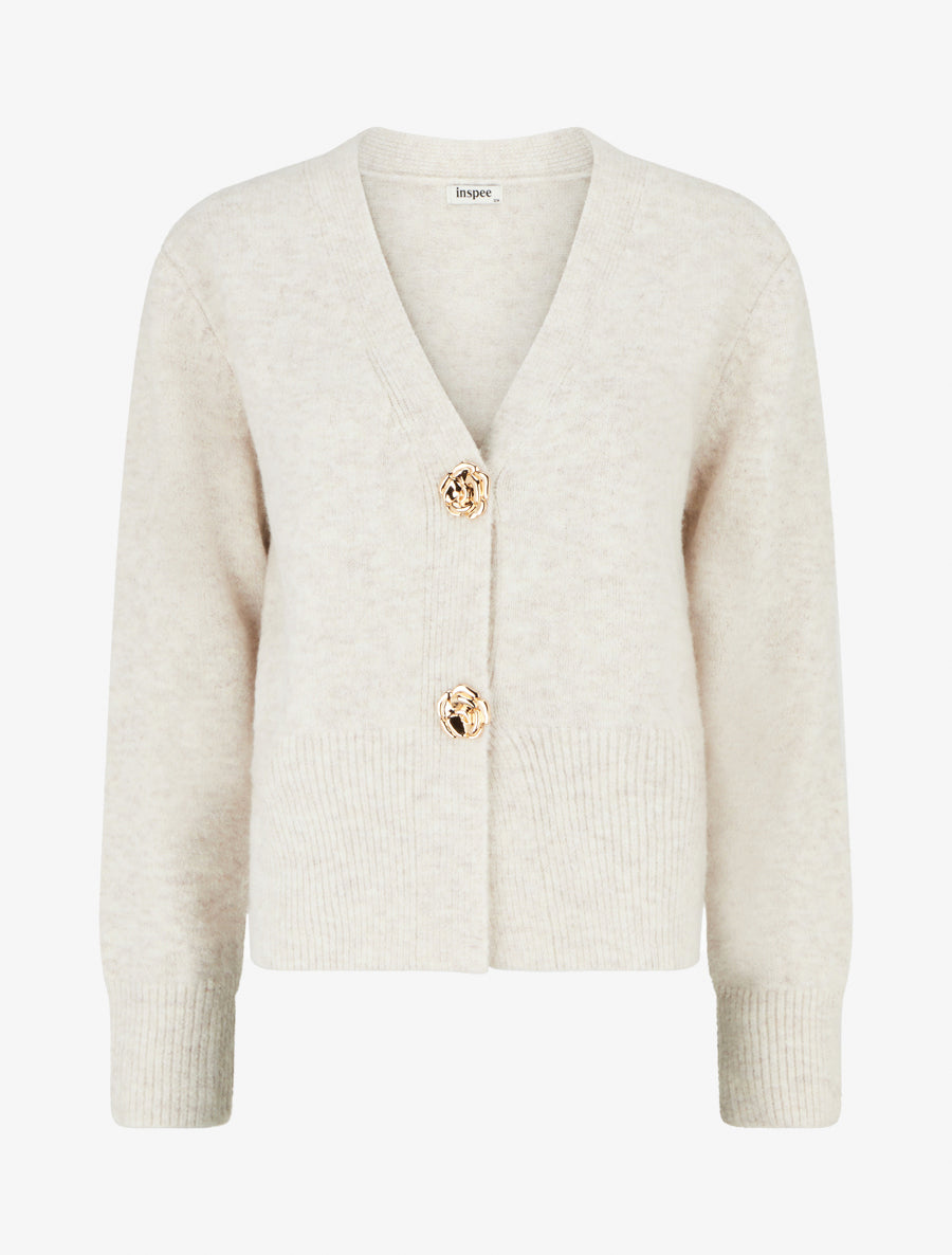 Gilet droit à boutons style rose - Écru - 1