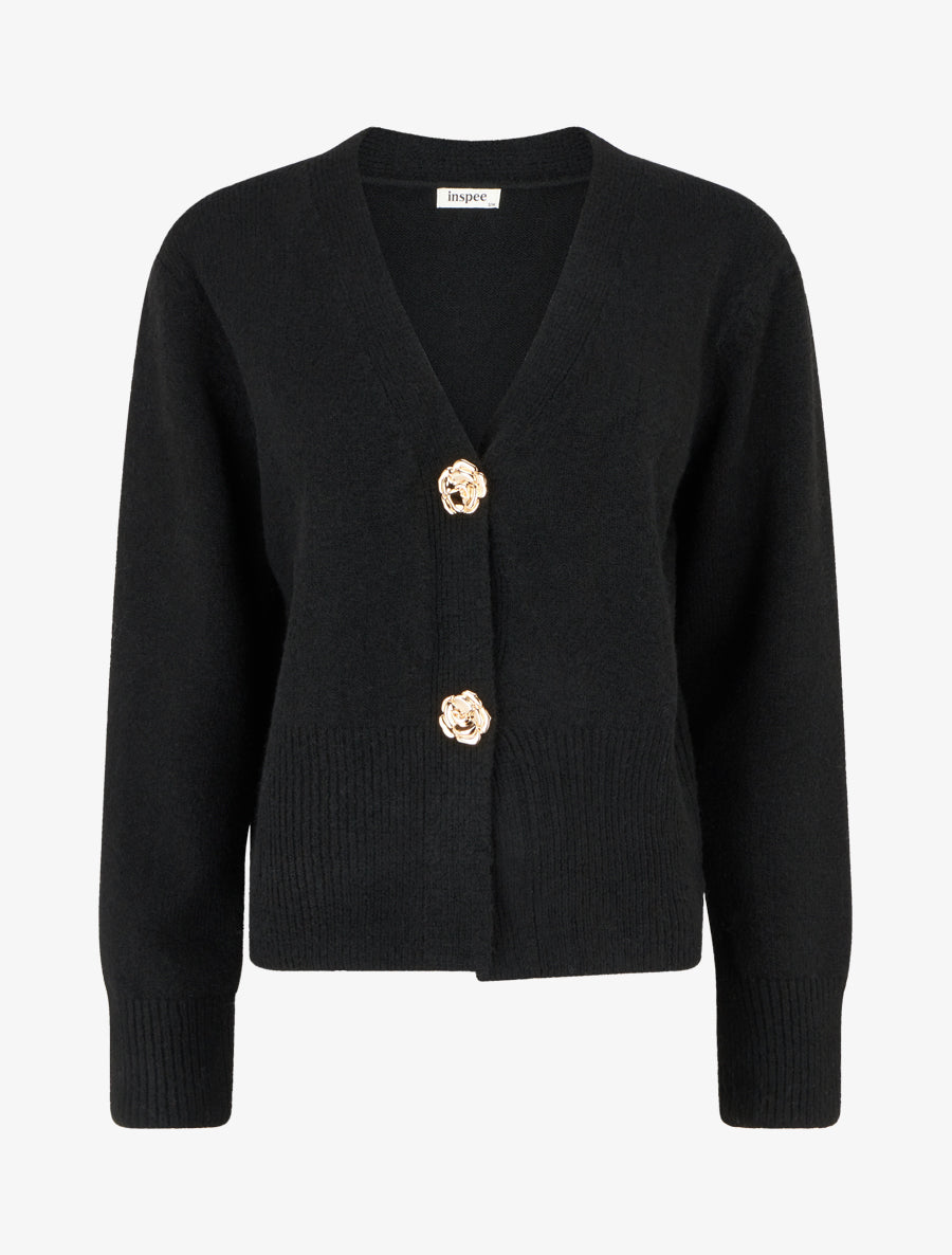 Gilet droit à boutons style rose - Noir - 1