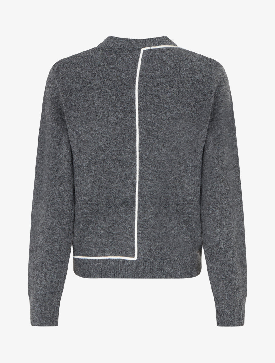 Pull droit à col rond et liseré contrastant - Gris - 2