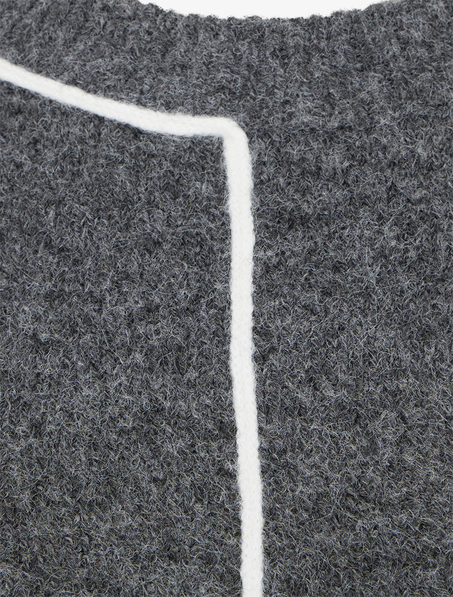 Pull droit à col rond et liseré contrastant - Gris - 3