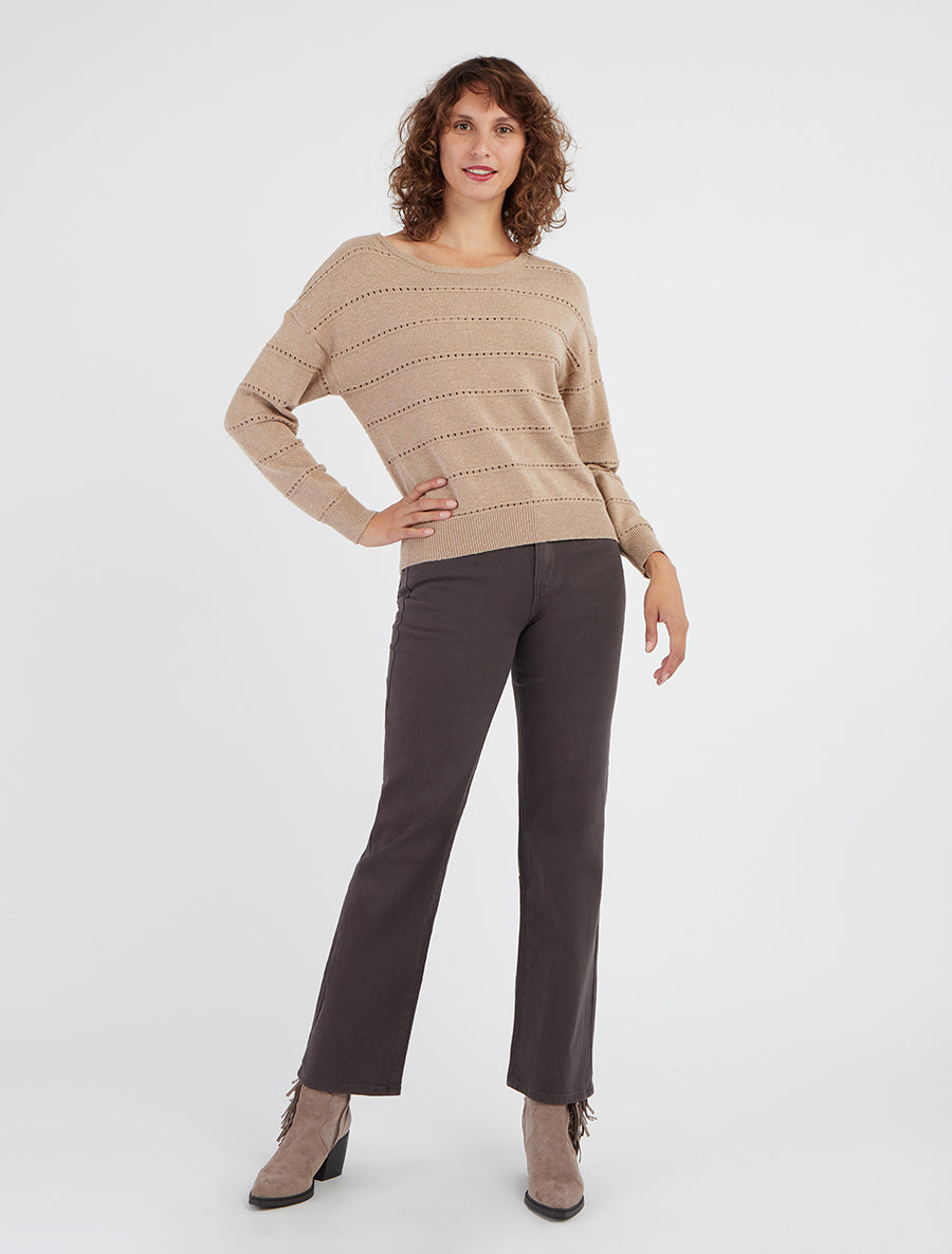 Pull uni ajouré - Taupe