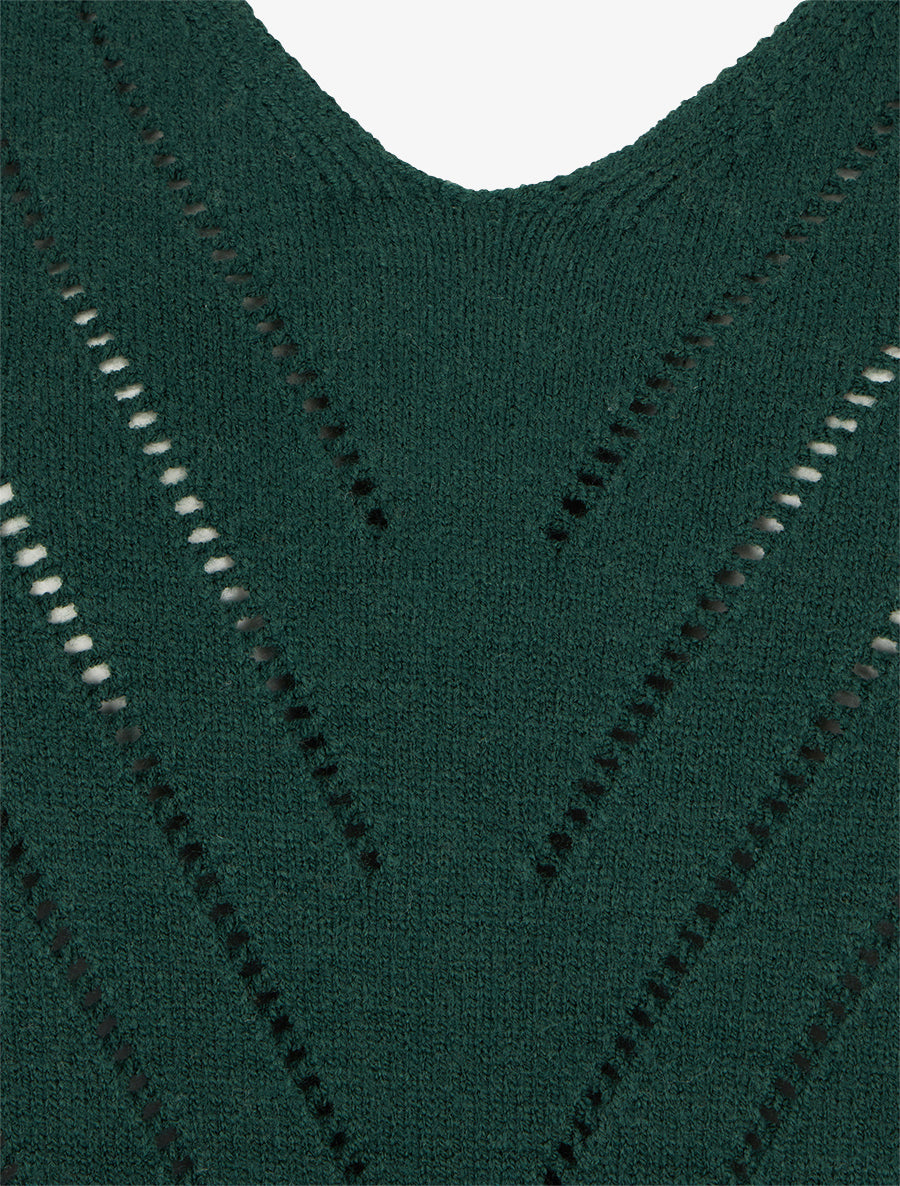 Pull uni ajouré à col V - Vert sapin - 3