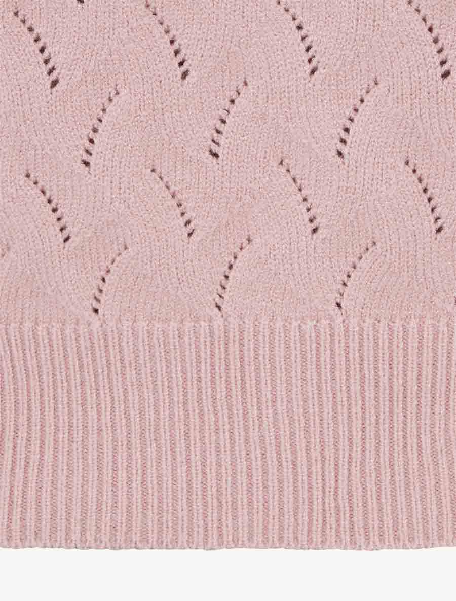 Pull uni à col V et détail ajouré - Rose - 3