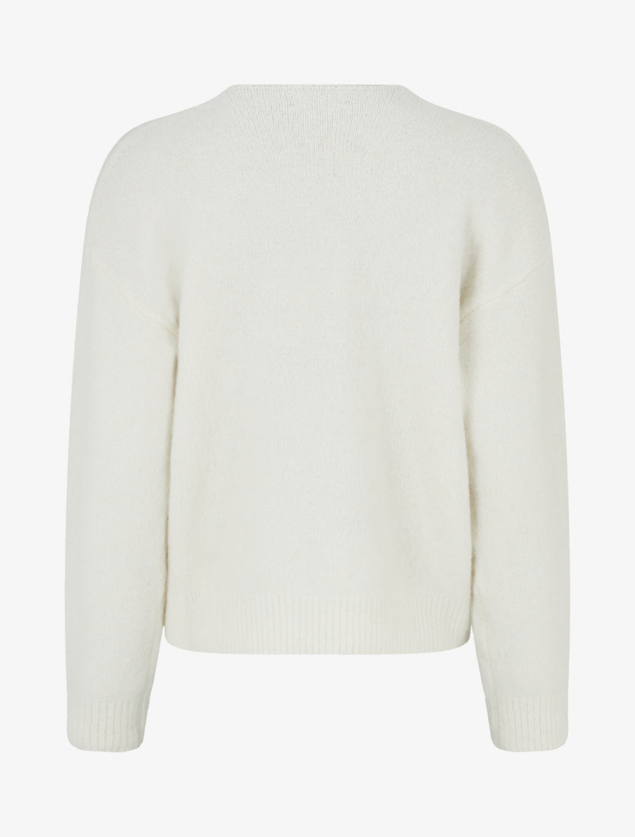 Pull duveteux à fleurs brodées - Écru - 2