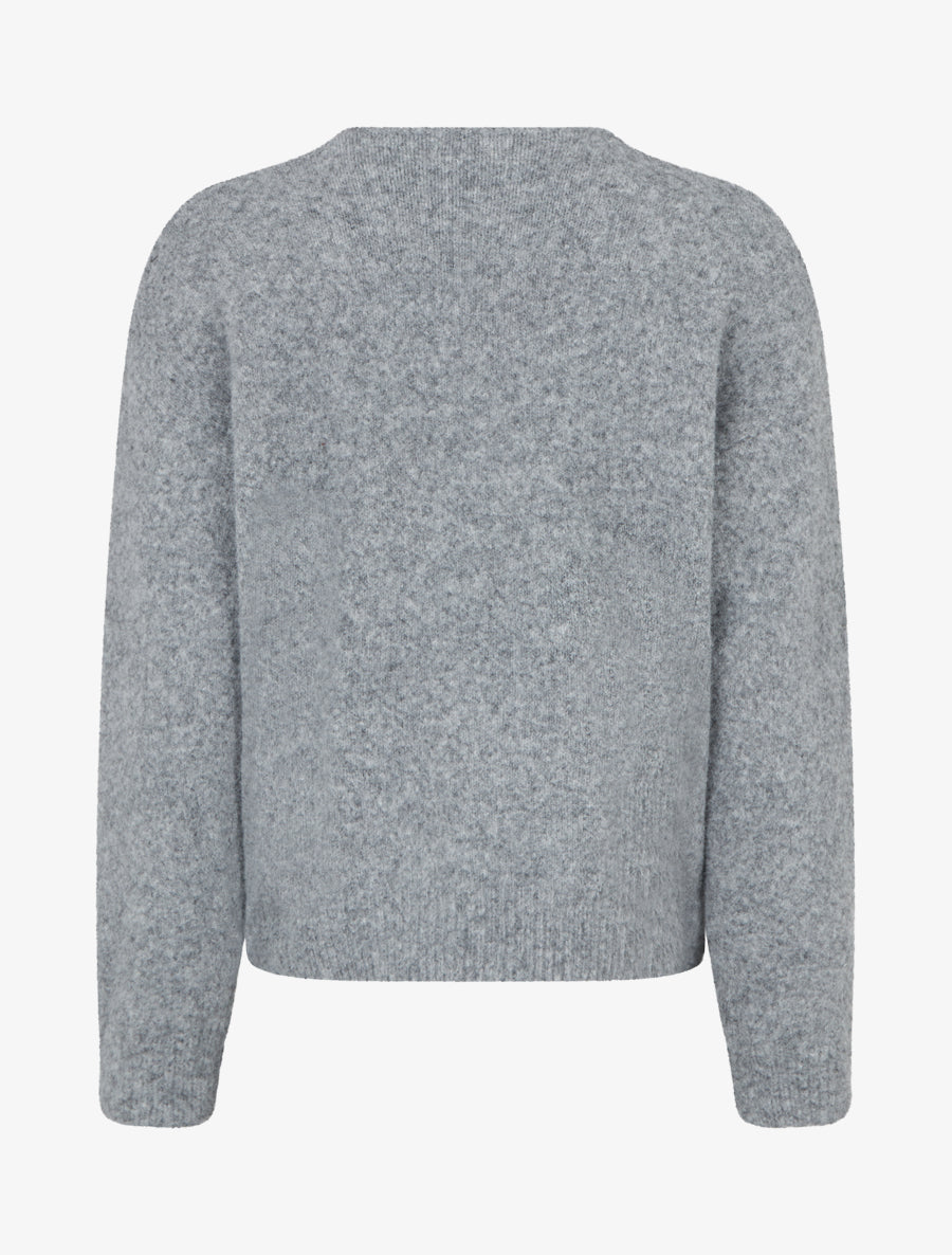 Pull duveteux à fleurs brodées - Gris - 2