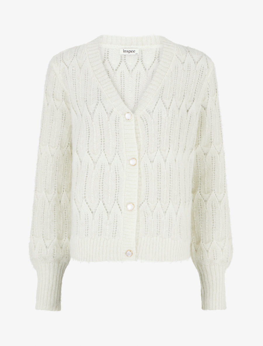 Gilet duveteux à détail irisé - Crème - 1