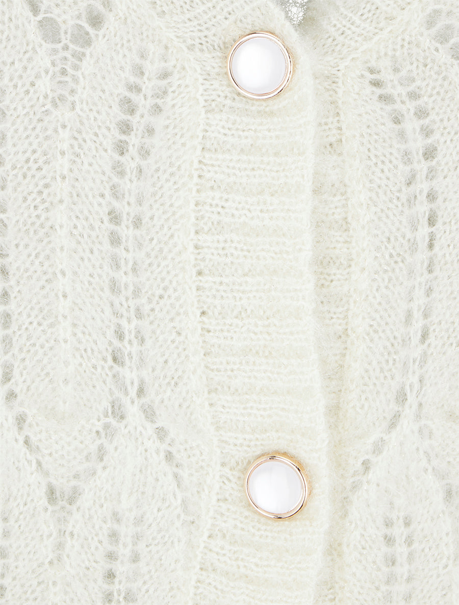 Gilet duveteux à détail irisé - Crème - 3