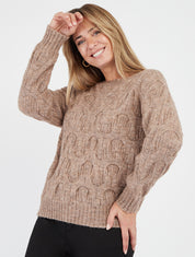 Pull droit en maille fantaisie - Taupe