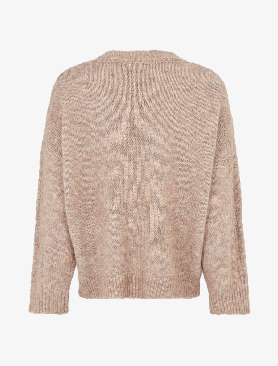 Pull droit à col rond en maille stylisée - Taupe - 2