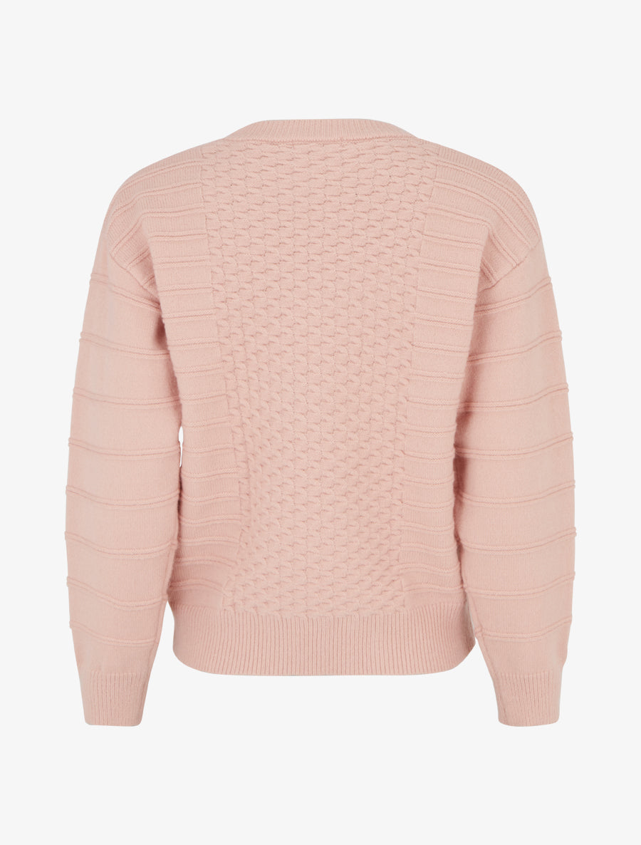Pull droit à col rond en maille rayé - Rose - 2