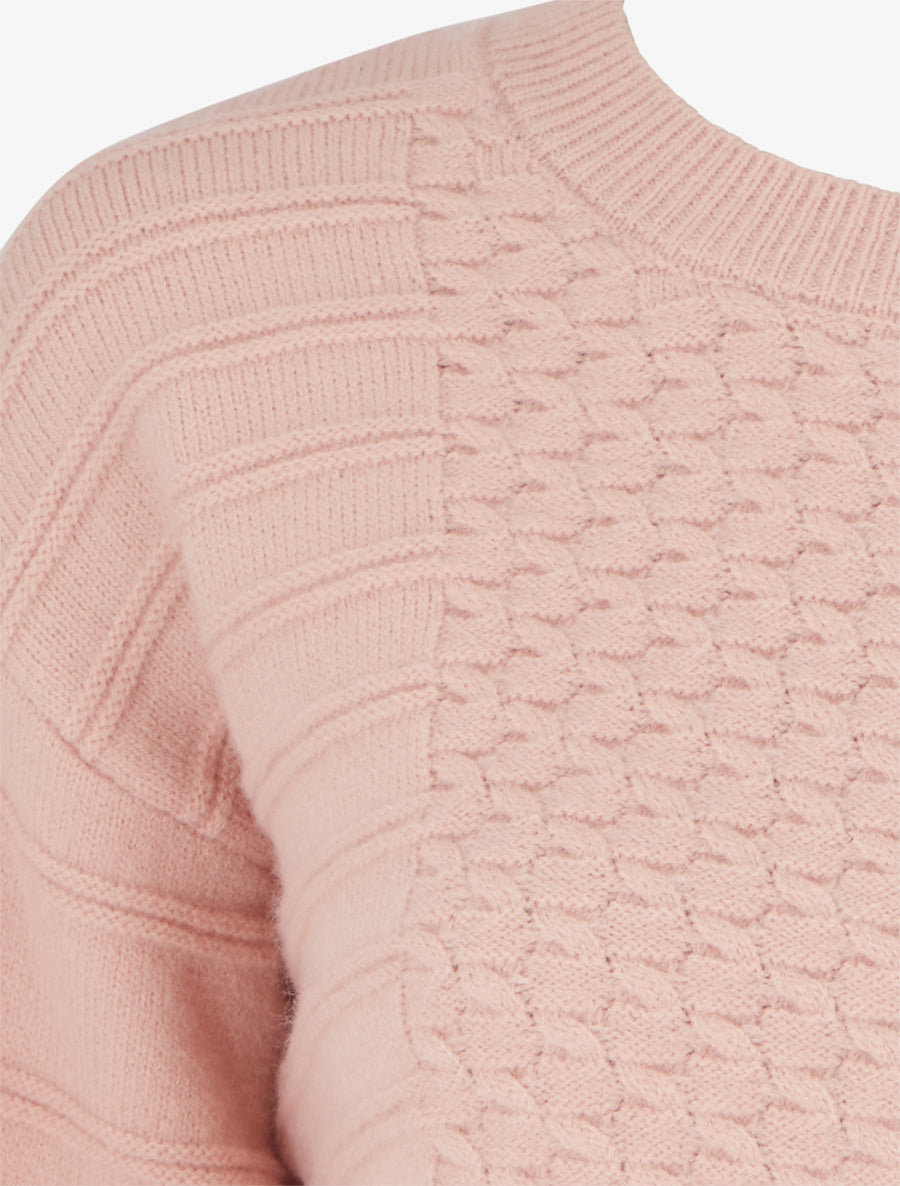 Pull droit à col rond en maille rayé - Rose - 3