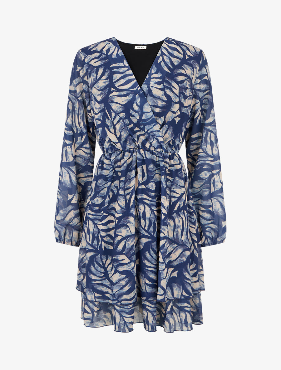 Robe mi-longue à taille élastiquée - Marine - 1