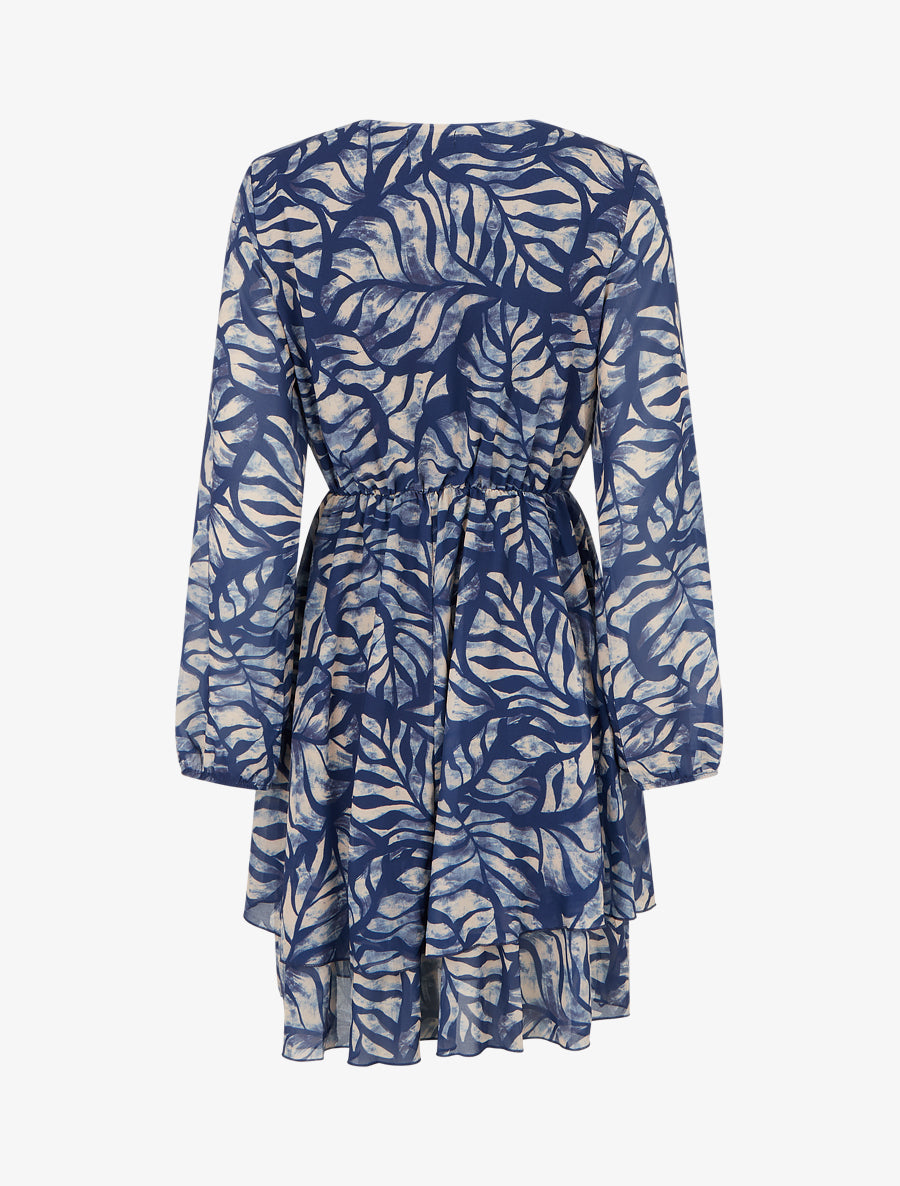 Robe mi-longue à taille élastiquée - Marine - 2