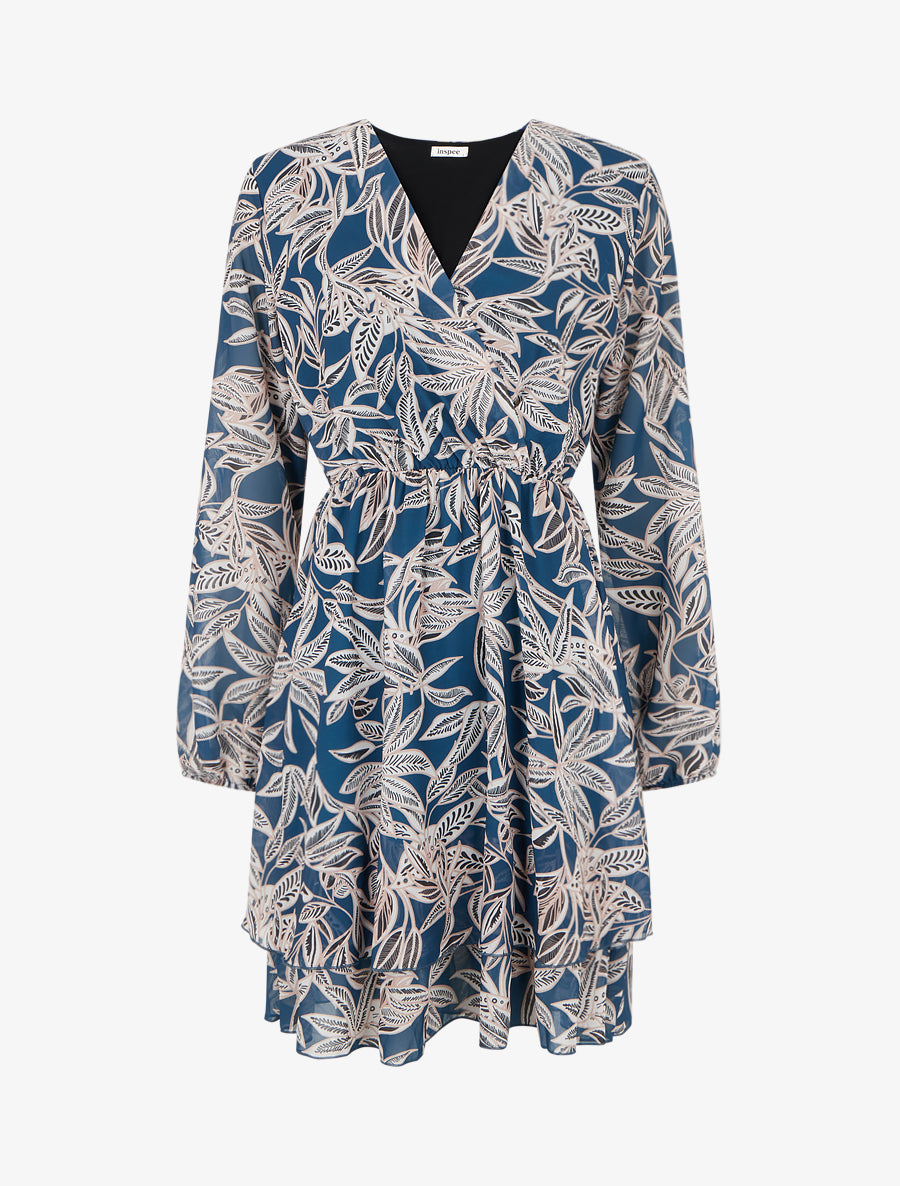 Robe mi-longue à taille élastiquée - Bleu canard - 1