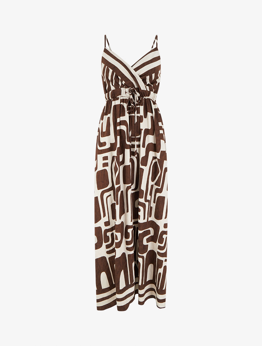 Robe longue imprimé graphique - Marron - 1