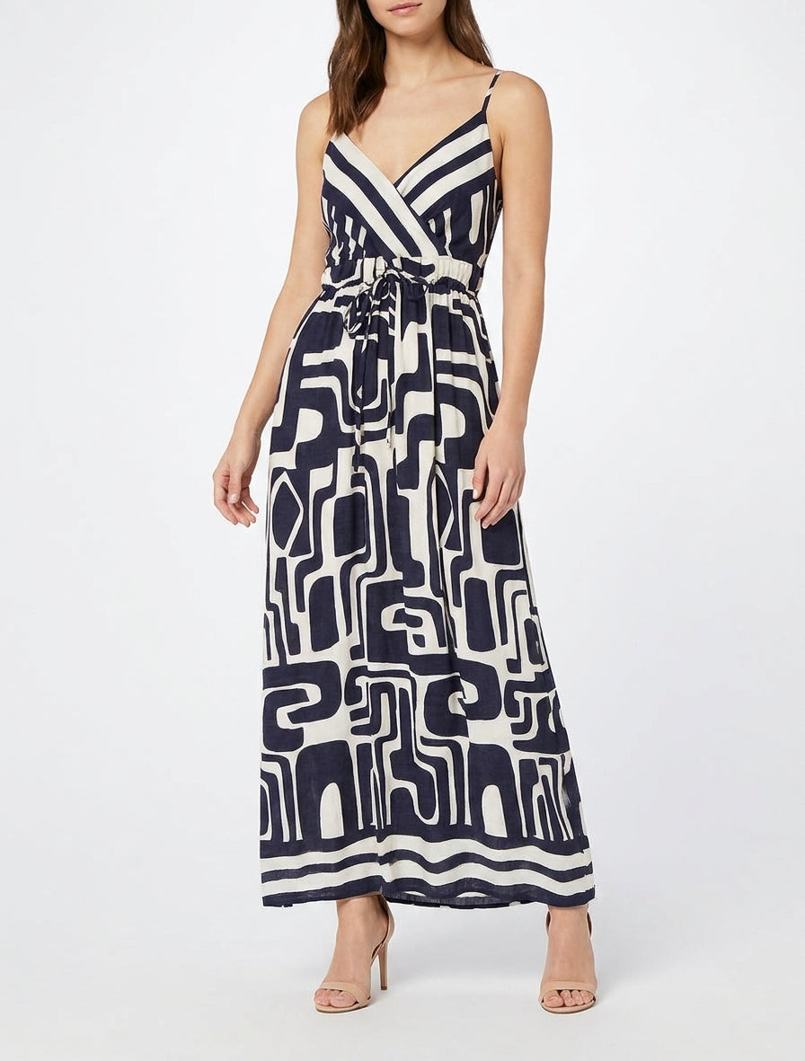Lange jurk met grafische print - Marine