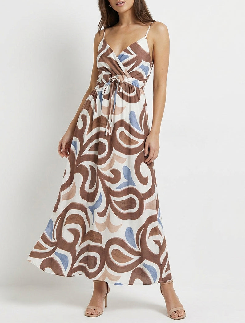 Robe longue imprimé fantaisie - Marron