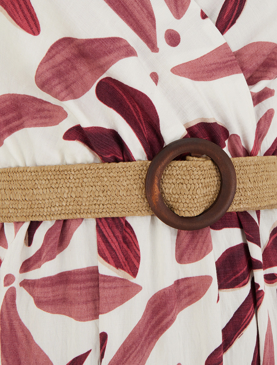 Robe longue évasée imprimé végétal - Vieux rose - 3