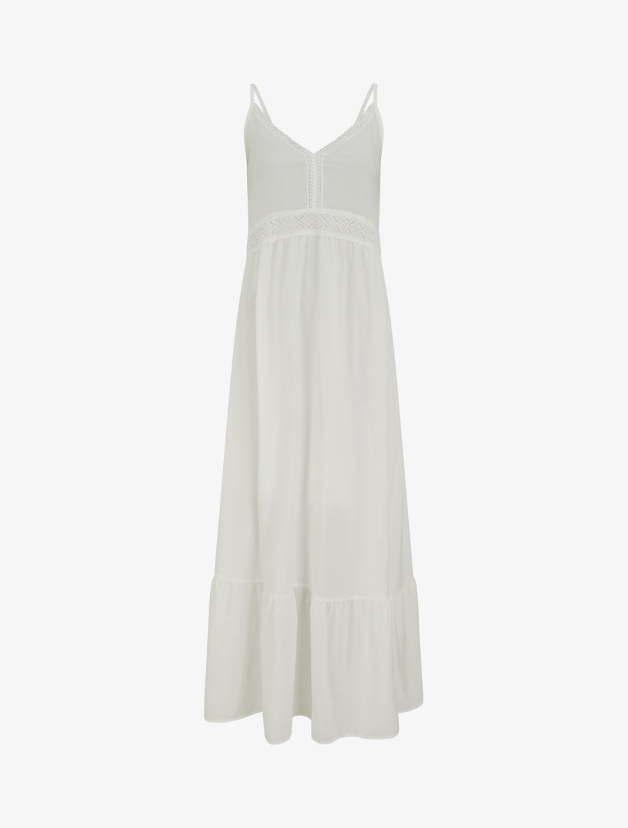 Robe longue unie à taille en dentelle - Blanc - 1